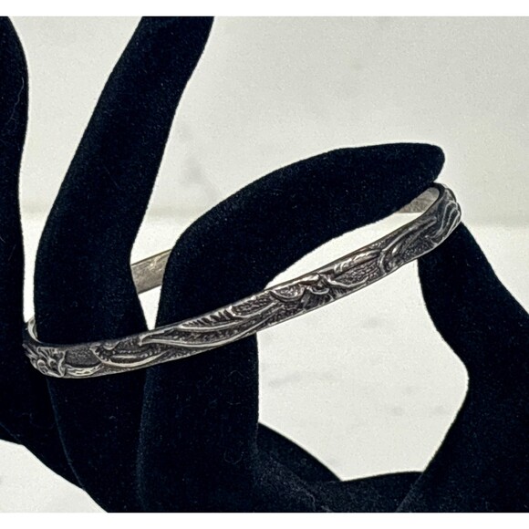 Taxco Sterling Silver Engraved Floral Bangle Bracelet 8" - Picture 1 of 16